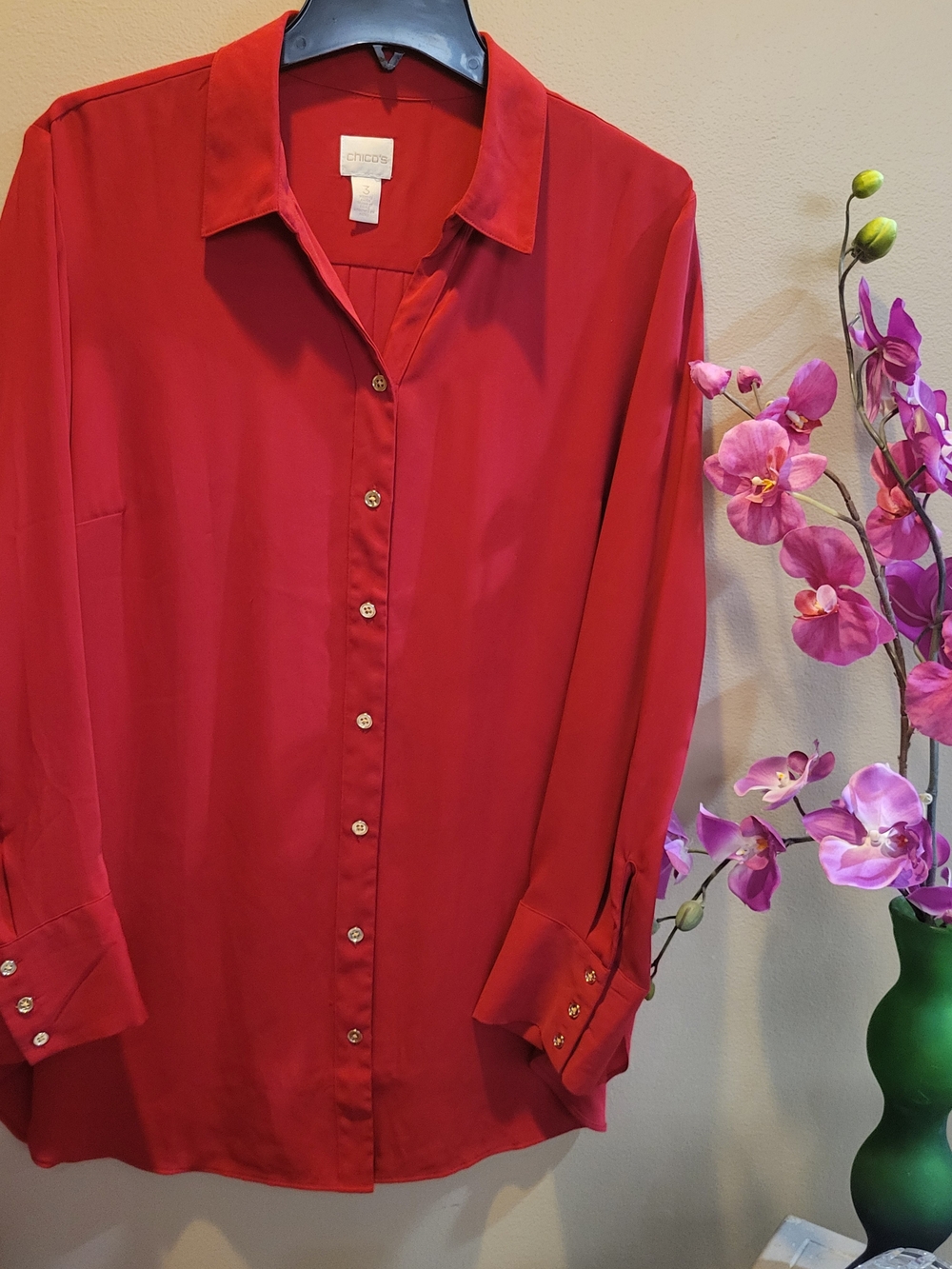 Chico's Women's Red Button-Front Blouse